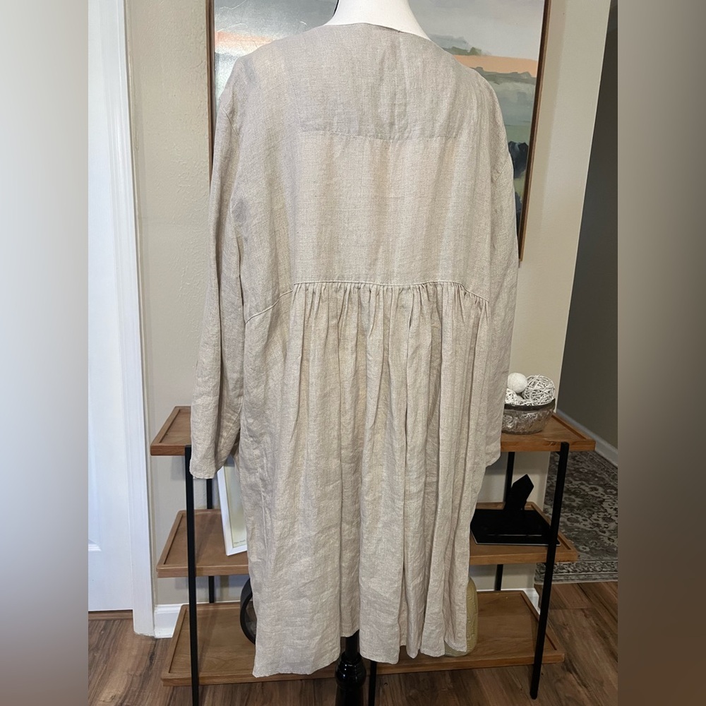 Gudrun Sjödén Linen Button Front Dress Tunic XXL Natural Flax Pockets Lagenlook - Picture 7 of 11